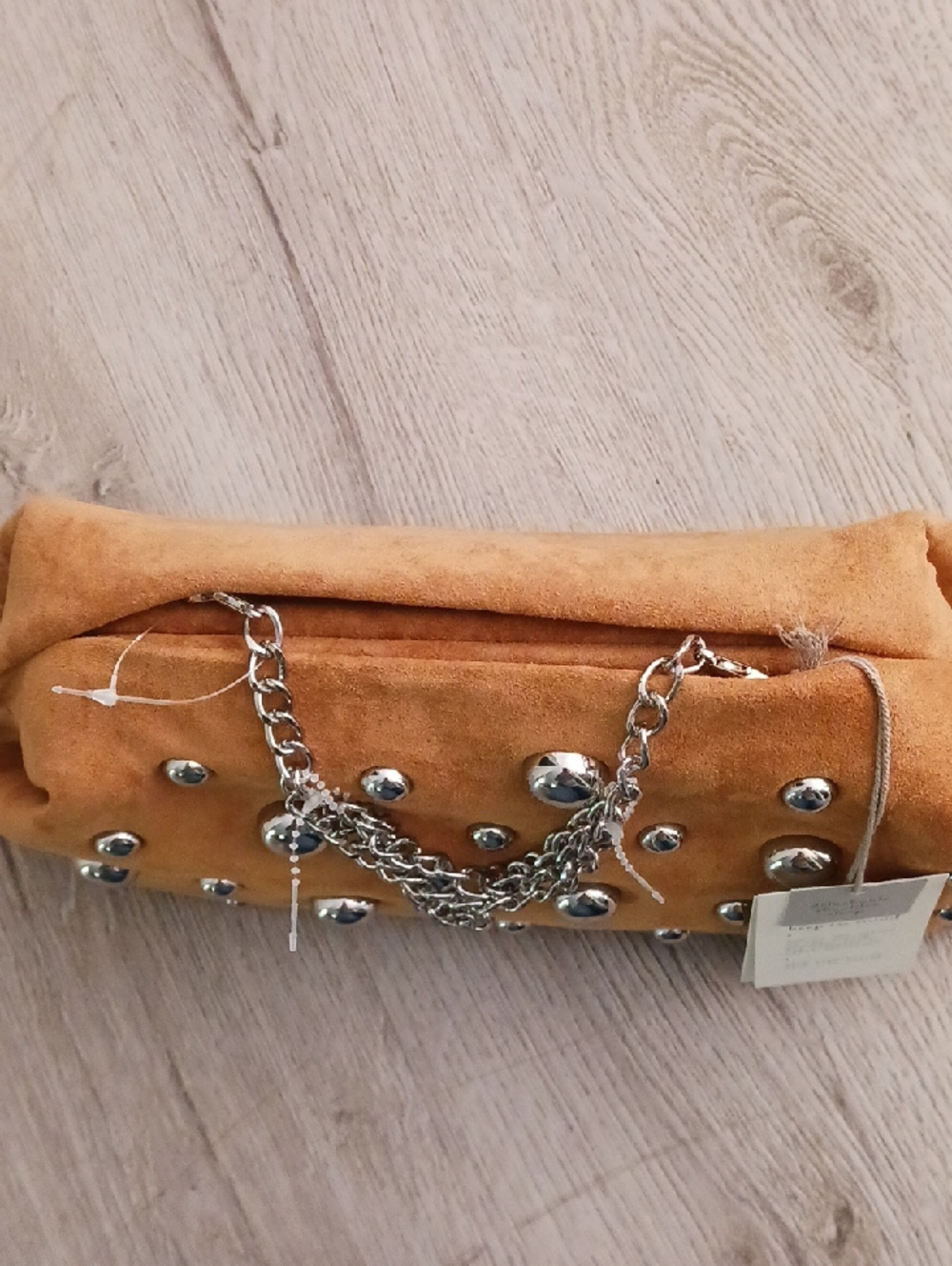a new day Tan Suede Studded Clutch with Silver Chain - Picture 4 of 7